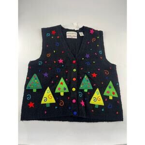 Vintage Marissa Christina Sweater Women Sm Black Cardigan Vest 90sChristmas New